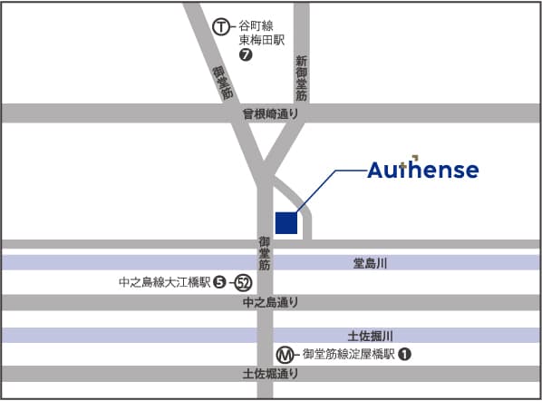 Authense法律事務所 大阪オフィス周辺の案内地図